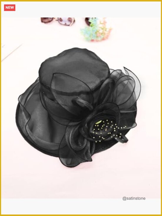 Organza Church Fascinator Hat for Women Derby Tea Party Wide Brim Sun Hat main image 6